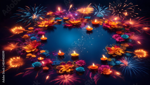 A dazzling display of diwali fireworks radiating in a spectrum of vibrant hues