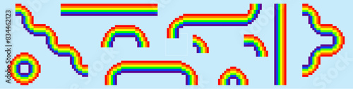 pixel Rainbow Retro bit game art style 8 bit, 16 bit pride rainbow