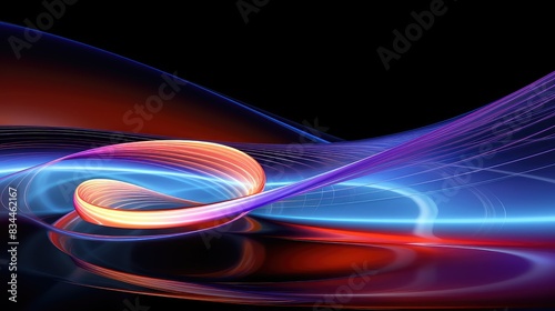 a blue and green spiral of light in a black background, in the style of light red and violet