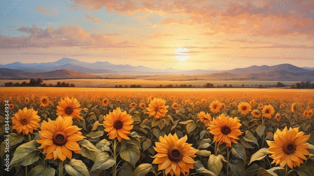 Obraz premium sunset over the field of sunflower.