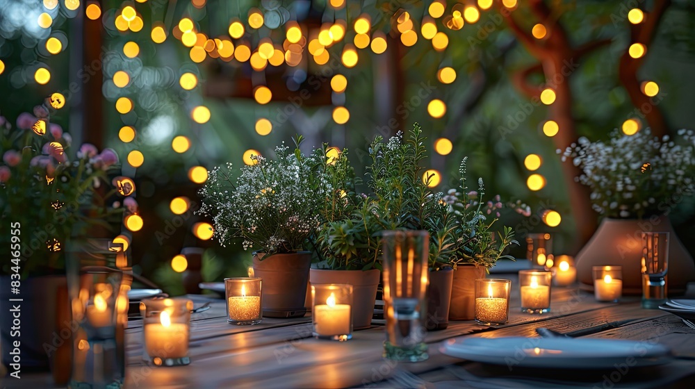 A cheerful party setting with twinkling fairy lights. - Event decoration background A cheerful party setting with twinkling fairy lights. - Event decoration background