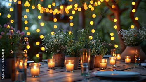 A cheerful party setting with twinkling fairy lights. - Event decoration background © Sang