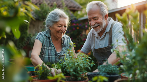 Wallpaper Mural 
A senior couple enjoys a peaceful afternoon together, potting plants in their backyard garden. With gentle smiles on their faces, they work side by side Torontodigital.ca