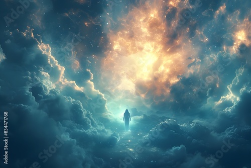 Ethereal Levitation of a Psychic Medium in a Surreal Cosmic Dreamscape