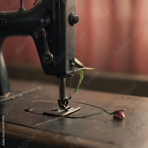 a small rose that is sitting on a sewing machine