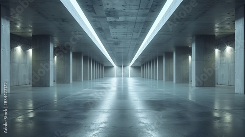 Dark Concrete Led White Lights Underground Tunnel Corridor