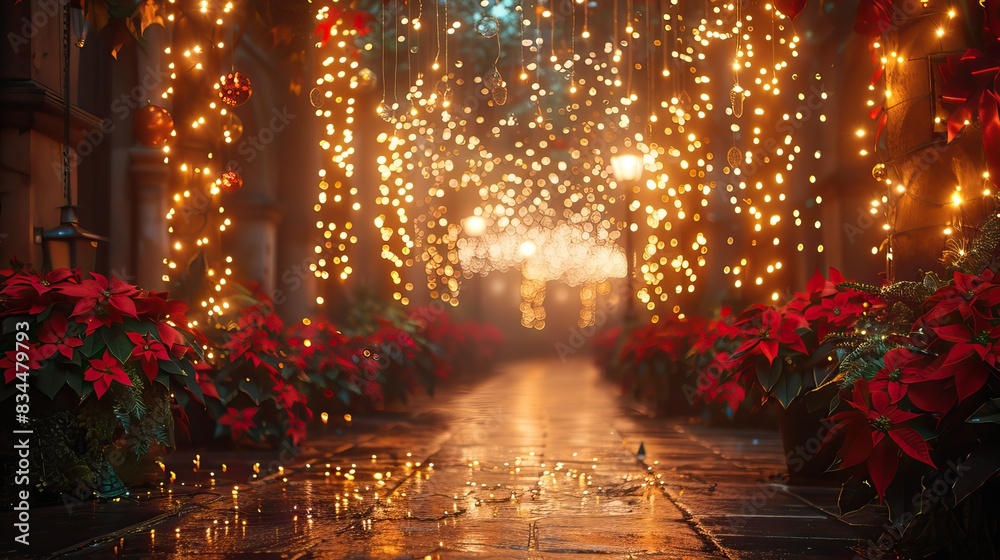 A festive backdrop with twinkling lights and glittery decorations. - Event decoration background A festive backdrop with twinkling lights and glittery decorations. - Event decoration background