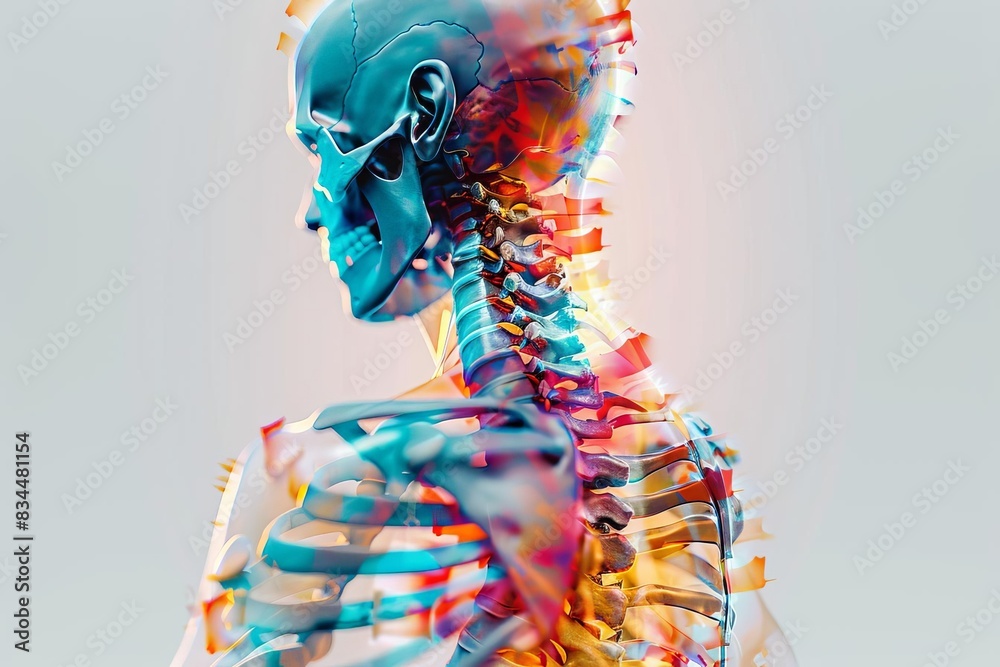 Futuristic human skeleton with vibrant colors and transparency. Ideal for medicine, technology, and anatomy concepts. Futuristic human skeleton with vibrant colors and transparency. Ideal for medicine, technology, and anatomy concepts.