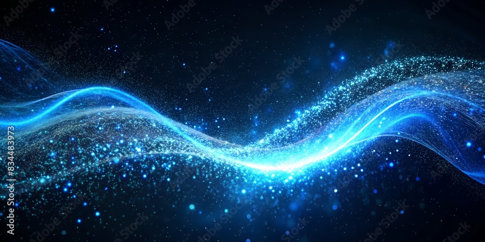 Dynamic Blue Light Formation: Futuristic Wave of Particles. Perfect for: Futuristic-themed events, Technology showcases, Digital art exhibitions. Dynamic Blue Light Formation: Futuristic Wave of Particles. Perfect for: Futuristic-themed events, Technology showcases, Digital art exhibitions.
