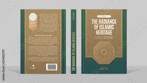 Islamic Book Cover Template Design with Arabesque Arabic Pattern and Design Elements	