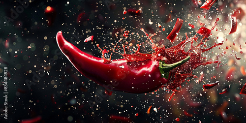 Fresh Red Chili Pepper in Water Splash photo