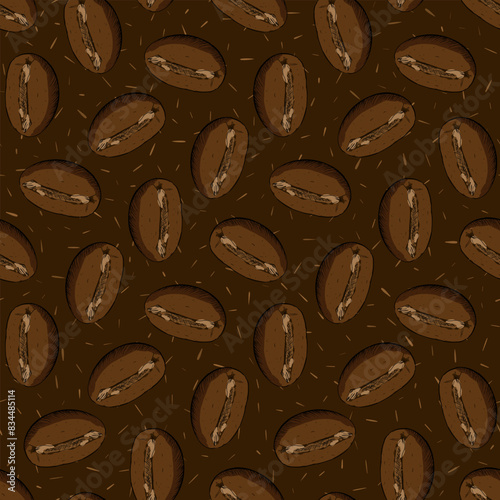 Seamless vector background of roasted coffee beans