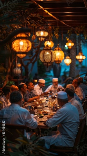 Elders sharing stories, Eid Al-Adha gathering, family bonding, traditional setting, warm lighting, intergenerational connection © Fokasu Art