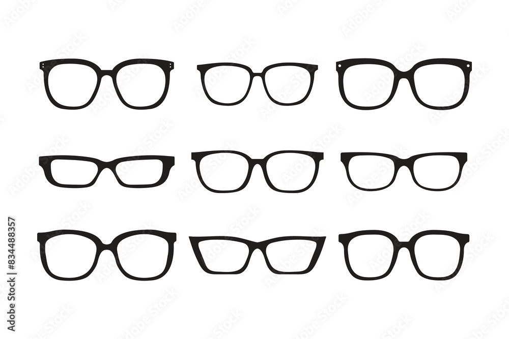 Set of silhouette glasses isolated Set of silhouette glasses isolated