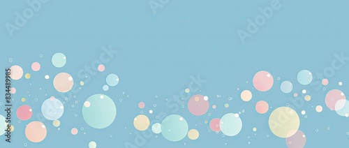 Colorful soap bubbles on a blue background. Copy space.