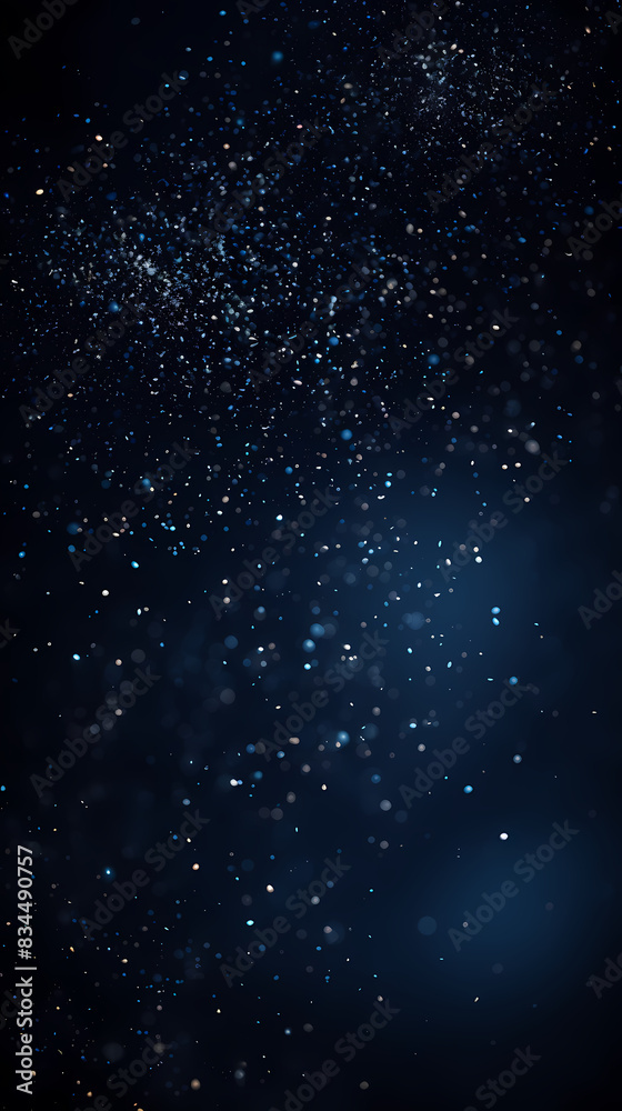 Fototapeta premium Floating snow particles on dark blue background