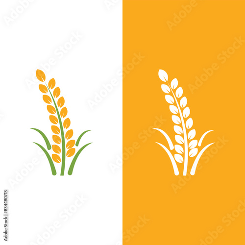 Growing plant agriculture wheat grain Logo vector illustration 