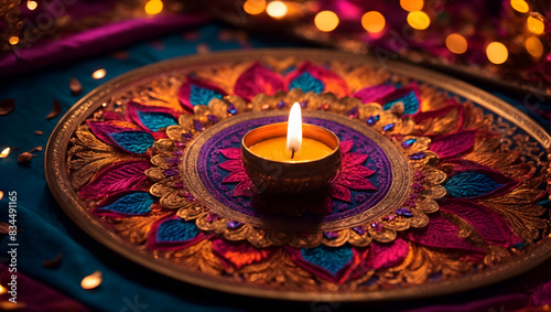 Diwali background design with diya lamp featuring a kaleidoscope of colors and patterns © gfxsunny