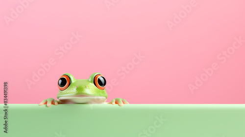 Cute frog peeking out from the edge