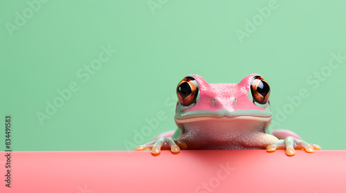 Cute frog peeking out from the edge photo