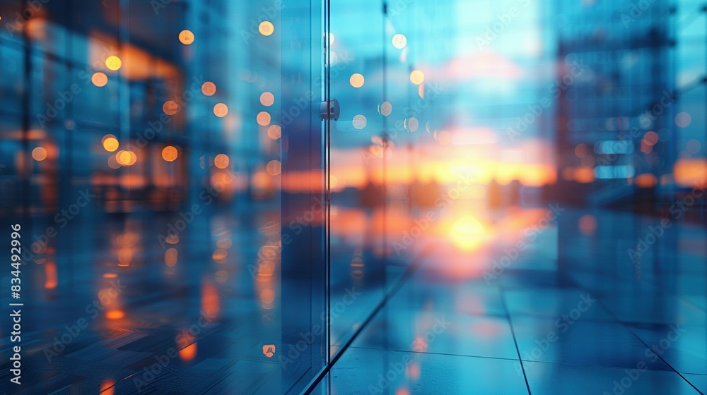 Fototapeta premium Blurred Glass Divider in Contemporary Office Space