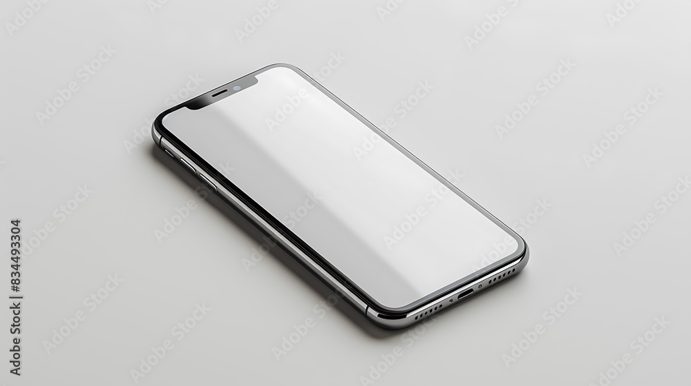 Minimalistic product mockup of a sleek smartphone with a clean design, centered on a white background Minimalistic product mockup of a sleek smartphone with a clean design, centered on a white background