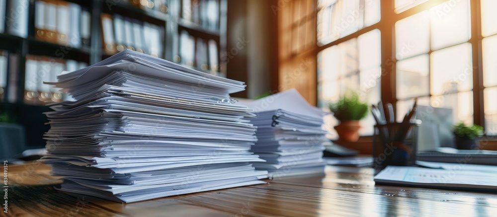 Efficient Office Organization - Stack of Business Papers Representing Workload Management in Professional Environment Efficient Office Organization - Stack of Business Papers Representing Workload Management in Professional Environment