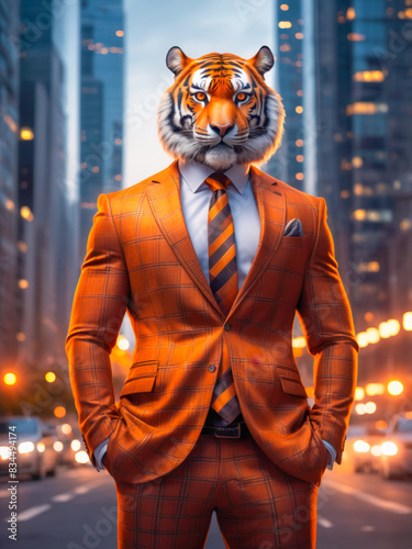 Tiger dressed in a suit like a businessman. Business Concept