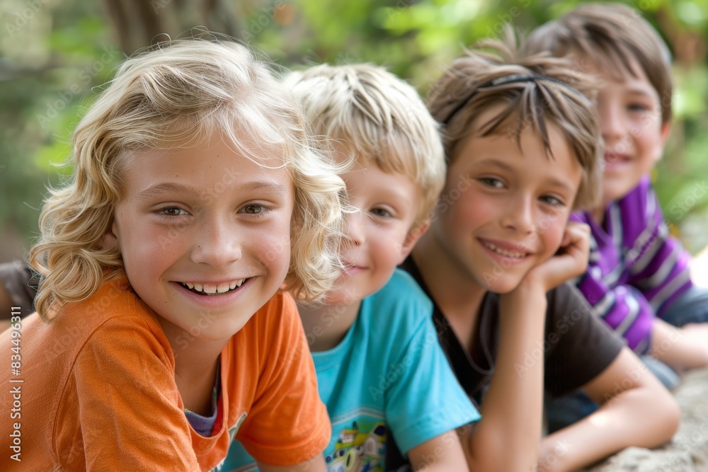 Portrait of a group of smiling children on a background of nature Portrait of a group of smiling children on a background of nature