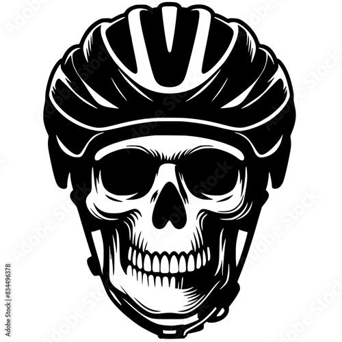 Silhouette of a skull wearing a bicycle helmet