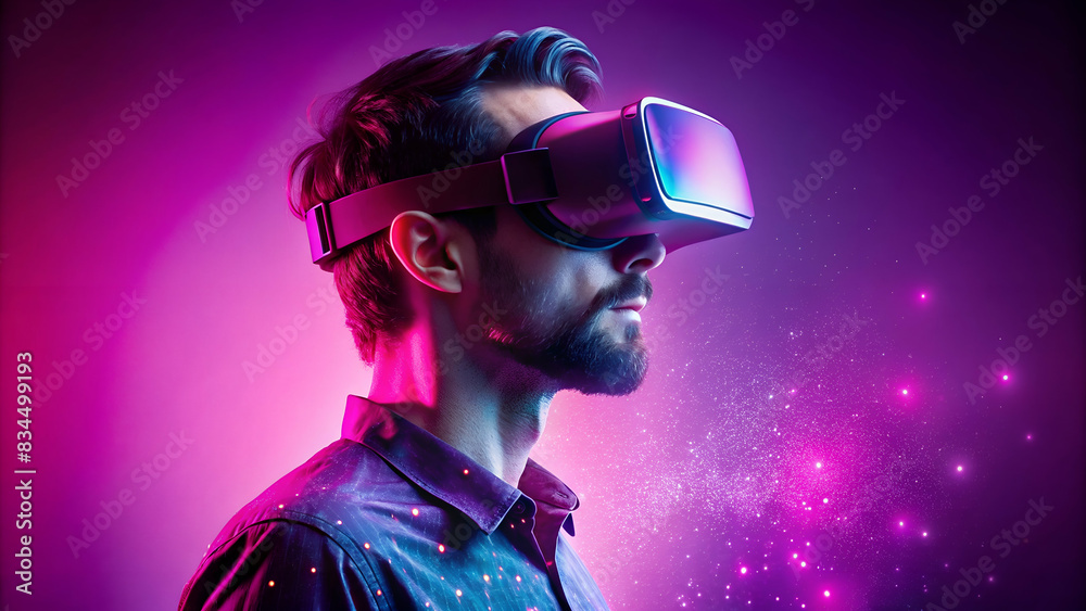 Side view of man wearing Virtual Reality headset Side view of man wearing Virtual Reality headset