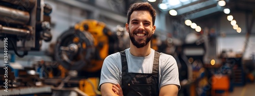 Confident Young Manufacturing Assembler Smiling in Factory Workspace