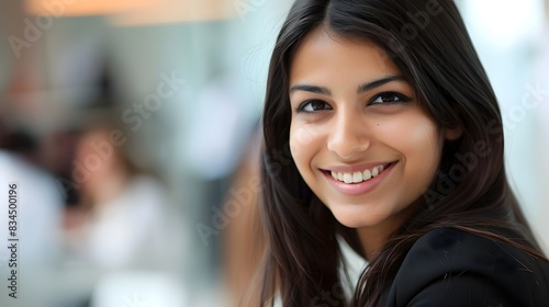 Confident Young Professional Woman Smiling in Corporate Office Environment