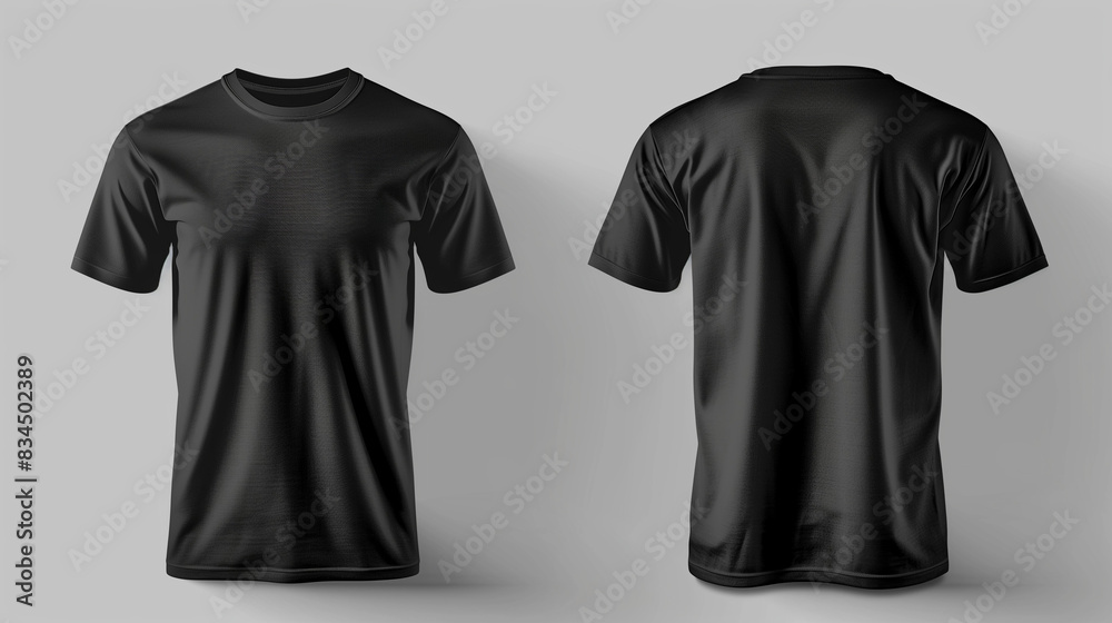 mock up plain black t-shirt with white background, seen from the front and back, Ai Generated Images mock up plain black t-shirt with white background, seen from the front and back, Ai Generated Images