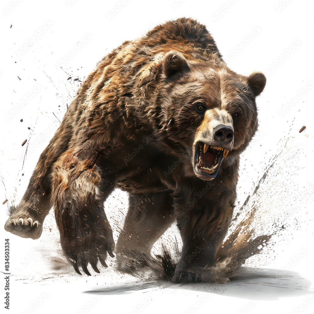 Obraz premium Fierce Roaring Grizzly Bear with Sharp Teeth and Claws