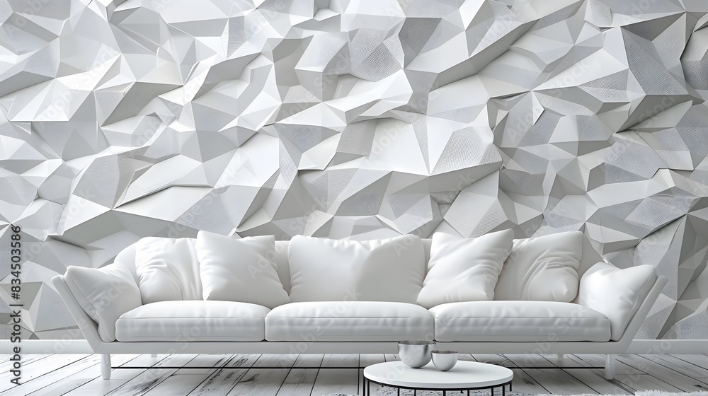 Fototapeta premium white living room interior with 3d low poly wall