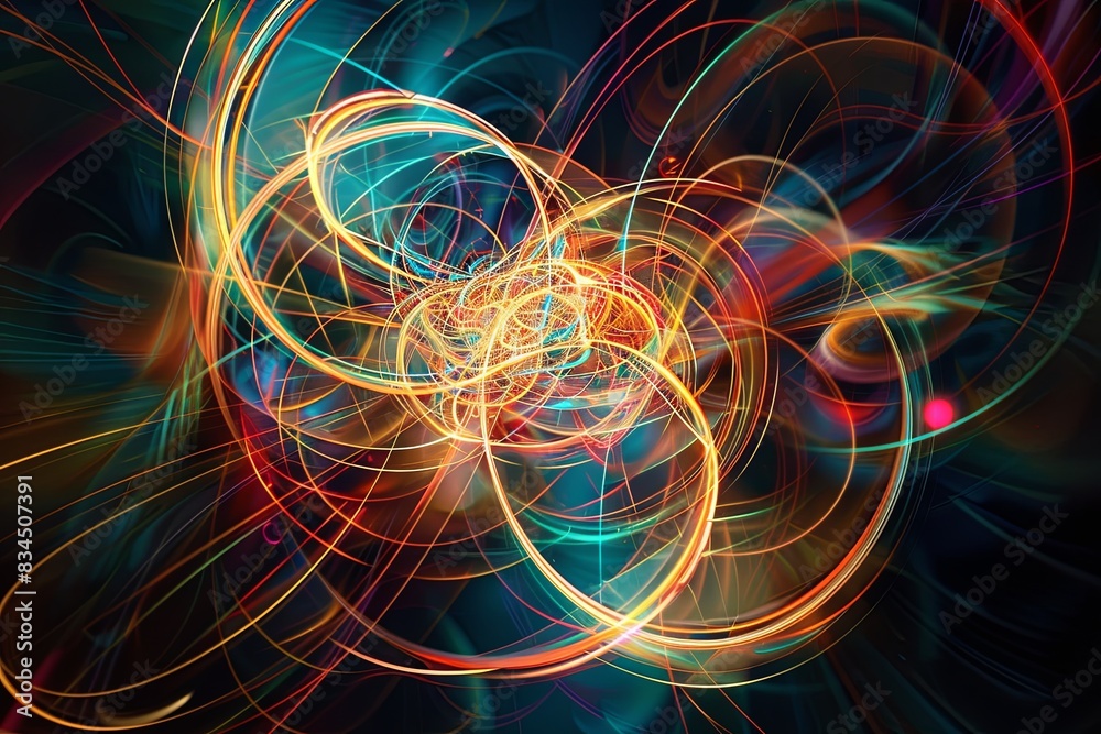 Employ the image as a foundational element in digital artworks, design projects, and visual compositions. The vibrant luminous lines and swirling circles lend a high - tech touch to any creation. Employ the image as a foundational element in digital artworks, design projects, and visual compositions. The vibrant luminous lines and swirling circles lend a high - tech touch to any creation.
