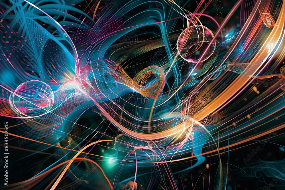 Employ the image as a foundational element in digital artworks, design projects, and visual compositions. The vibrant luminous lines and swirling circles lend a high - tech touch to any creation. Employ the image as a foundational element in digital artworks, design projects, and visual compositions. The vibrant luminous lines and swirling circles lend a high - tech touch to any creation.