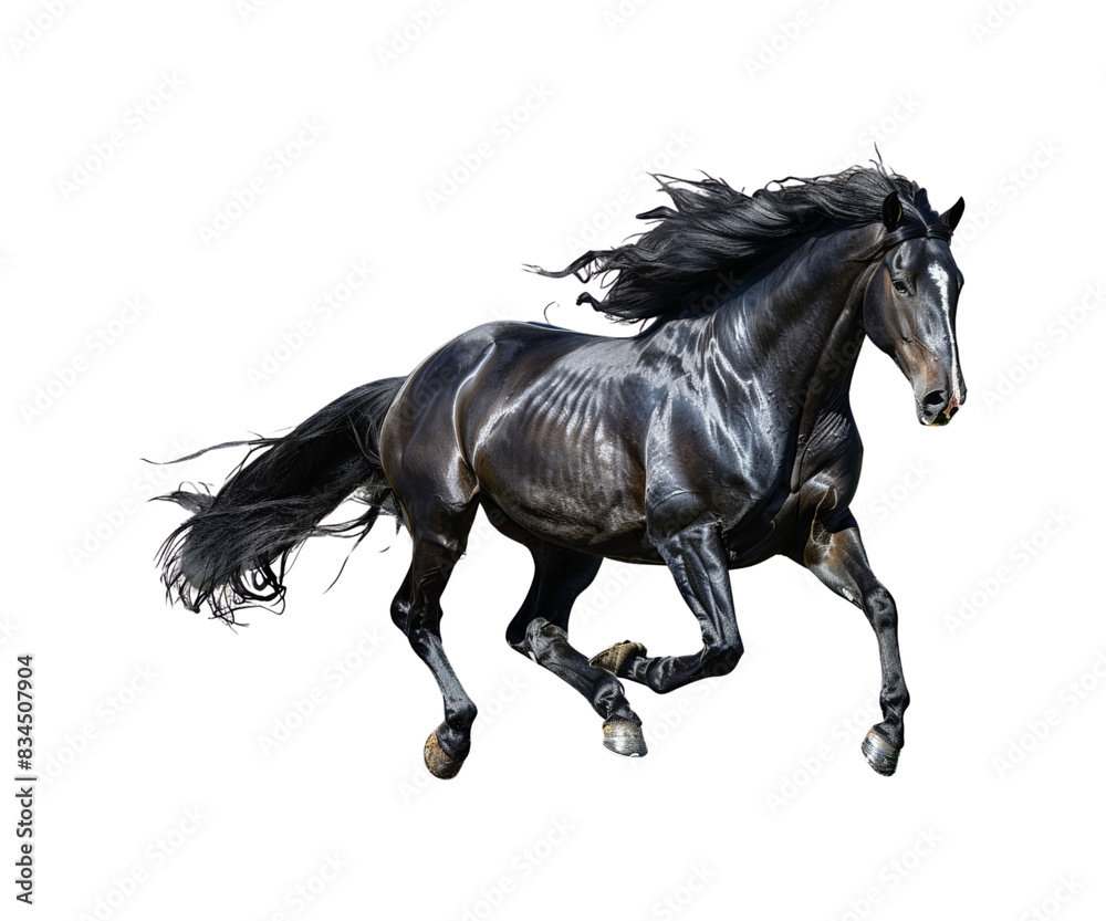 A black horse running isolated on a white background A black horse running isolated on a white background