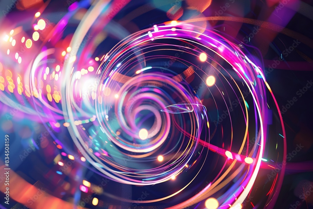 Employ the image as a foundational element in digital artworks, design projects, and visual compositions. The vibrant luminous lines and swirling circles lend a high - tech touch to any creation. Employ the image as a foundational element in digital artworks, design projects, and visual compositions. The vibrant luminous lines and swirling circles lend a high - tech touch to any creation.