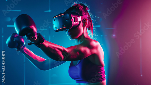 A muscular young girl, training in virtual boxing, showing the results of hard work.  © Yuriy Maslov