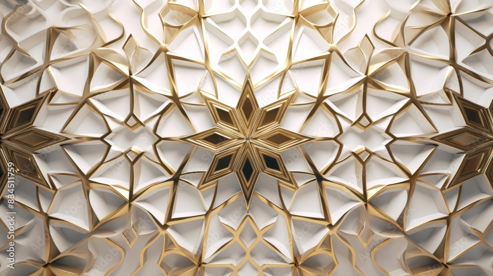 islamic arabic tiling background with golden geometric shapes, in the