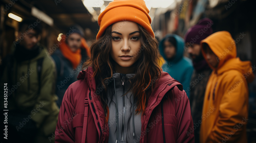 Gen Z in 90s fashion, baggy jeans, colorful windbreakers, retro aesthetic, urban backdrop, high-resolution Gen Z in 90s fashion, baggy jeans, colorful windbreakers, retro aesthetic, urban backdrop, high-resolution