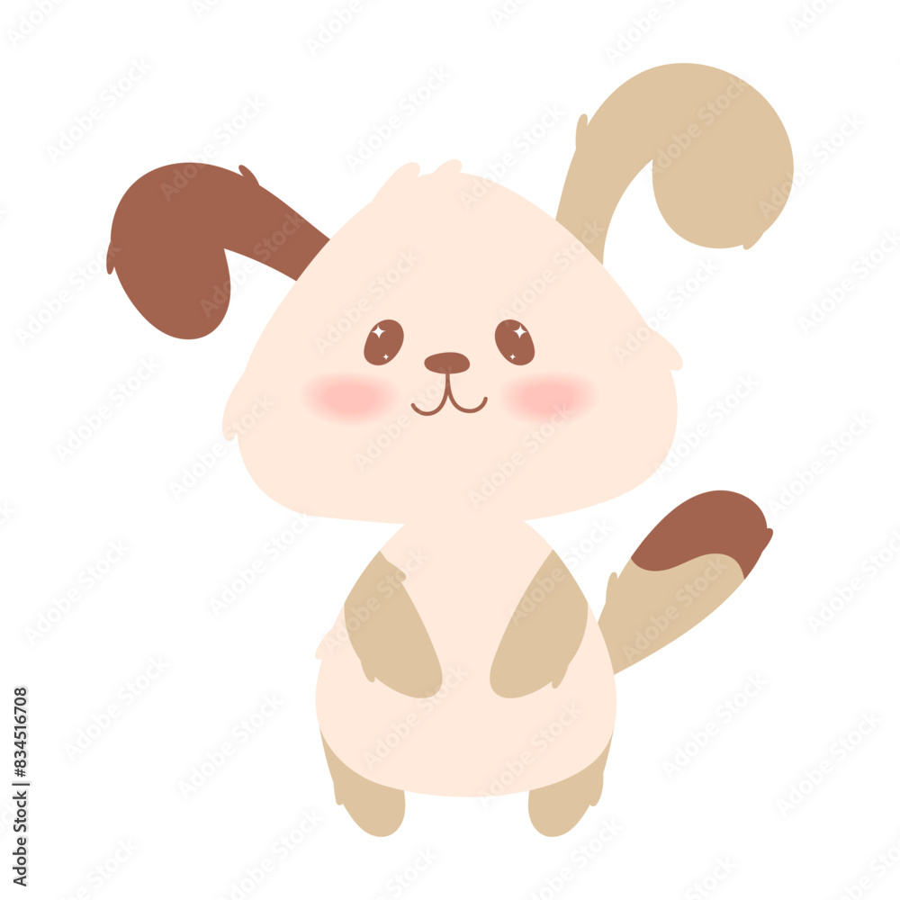 Fototapeta premium Hand draw pink cartoon dog with brown ears, for kids decor and pet themes, isolated on white background.Vector illustration in kawaii, flat style. Baby animal character design.Soft pastel colors.