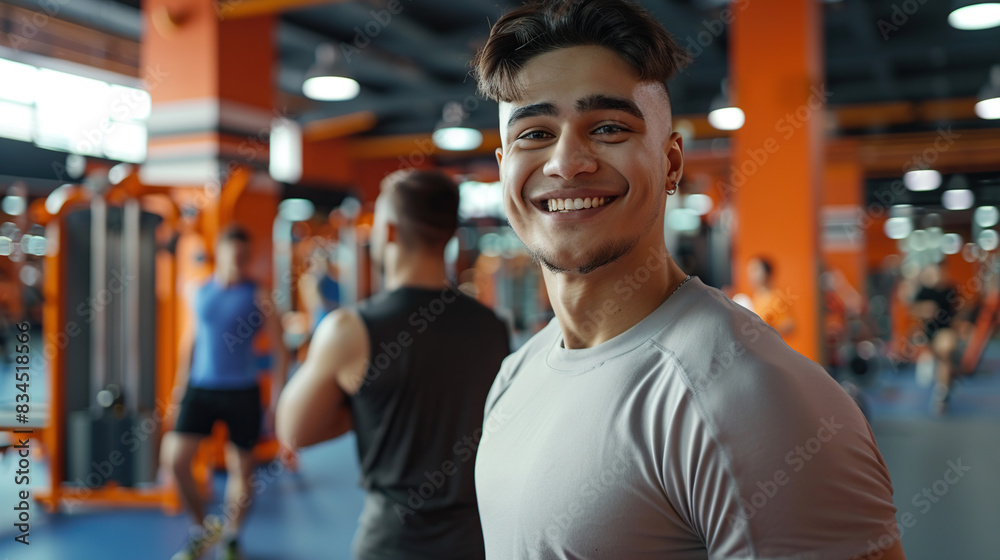A well-built man smiles for the camera in a gym outfit A well-built man smiles for the camera in a gym outfit