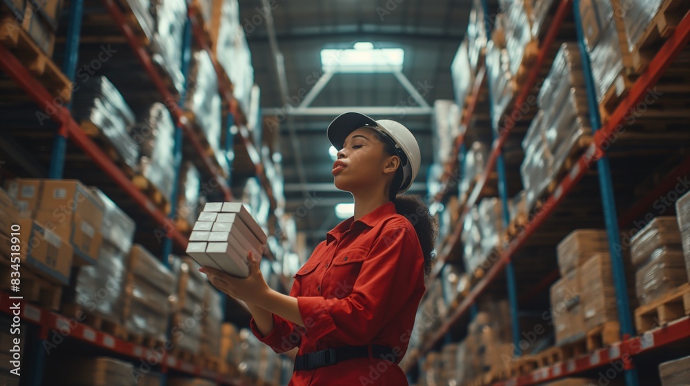 Female warehouse worker holding scanner