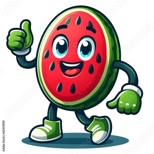 Water Melon mascot cartoon wearing a sunglass headphone guitar snowfall christmas background
