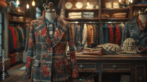 Vintage clothing store with outfits displayed.