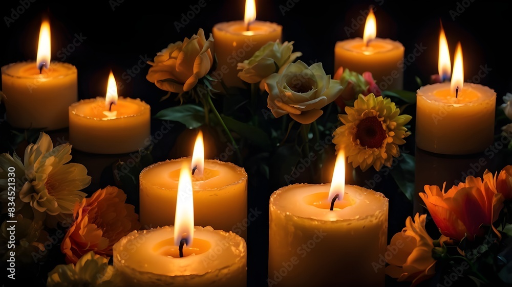 Putting out candles while holding flowers Romantic Glow and a Dramatic Scene on a Black Background Candlelight, Flowers and Burning Candles on a Black Background... Putting out candles while holding flowers Romantic Glow and a Dramatic Scene on a Black Background Candlelight, Flowers and Burning Candles on a Black Background...