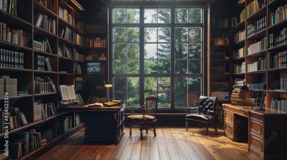 Fototapeta premium Librarian at the library's workplace, returning books in the library's automatic return system, 4k HD wallpaper, background, generated by AI，Library Staff Operating the Automated Book Return System